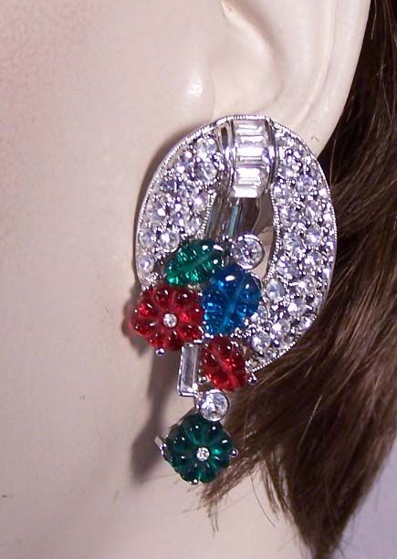 Vintage ART DECO Heirloom Floral Rhinestone Earrings Vintage ART DECO Heirloom Floral Rhinestone Earrings