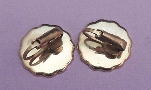 Japanese DAMASCENE Vintage Black Scenic Button Earrings Japanese DAMASCENE Vintage Black Scenic Button Earrings