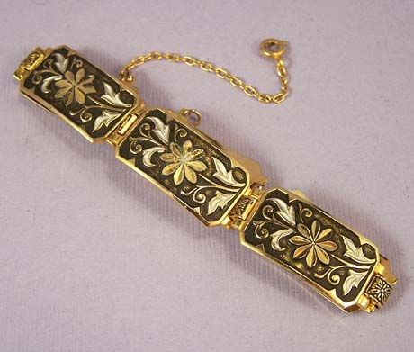 DAMASCENE Floral Panel Bracelet - Vintage Beautiful DAMASCENE Floral Panel Bracelet - Vintage Beautiful