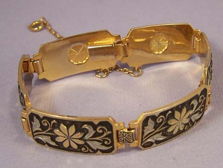 DAMASCENE Floral Panel Bracelet - Vintage Beautiful DAMASCENE Floral Panel Bracelet - Vintage Beautiful