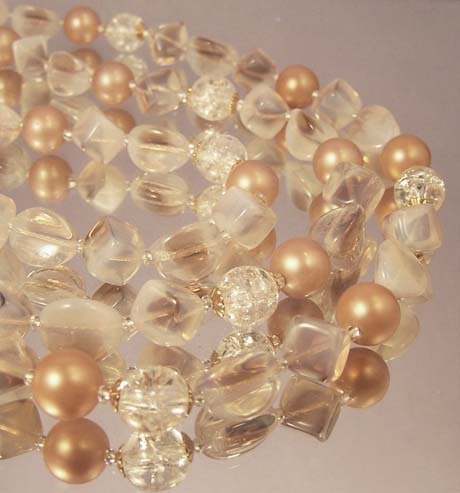 TRIFARI Pale Peach & Cream Glass Bead Necklace Earrings & Bracelet - Luscious Vintage Never Worn Full Parure TRIFARI Pale Peach & Cream Glass Bead Necklace Earrings & Bracelet - Luscious Vintage Never Worn Full Parure