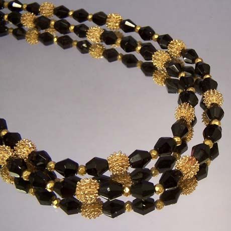 TRIFARI Vintage Black Jet & Gold Bead Necklace TRIFARI Vintage Black Jet & Gold Bead Necklace
