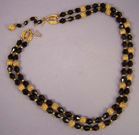 TRIFARI Vintage Black Jet & Gold Bead Necklace TRIFARI Vintage Black Jet & Gold Bead Necklace