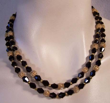 TRIFARI Vintage Black Jet & Gold Bead Necklace TRIFARI Vintage Black Jet & Gold Bead Necklace