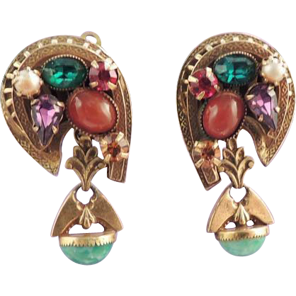 Rhinestone Pearl Earrings in Gorgeous Vintage Jewel Colors Rhinestone Pearl Earrings in Gorgeous Vintage Jewel Colors
