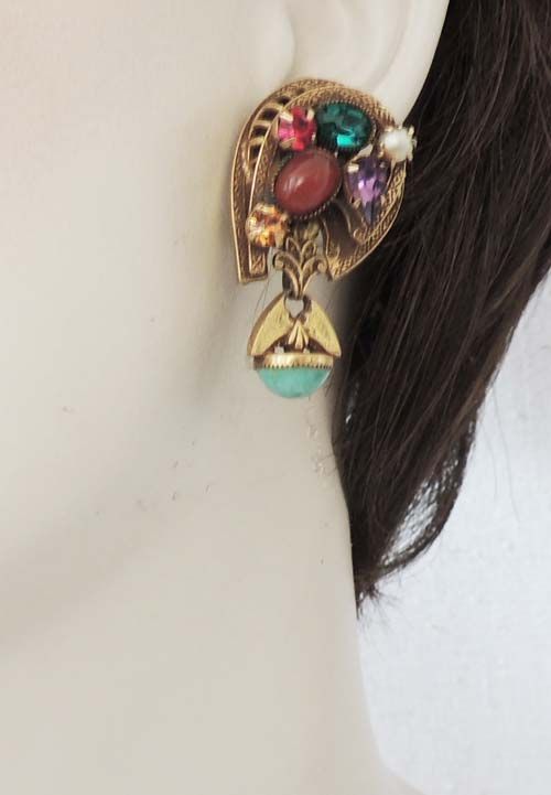 Rhinestone Pearl Earrings in Gorgeous Vintage Jewel Colors Rhinestone Pearl Earrings in Gorgeous Vintage Jewel Colors