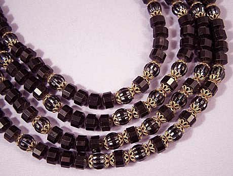 WEST GERMANY Vintage 4 Strand Black Bead Necklace WEST GERMANY Vintage 4 Strand Black Bead Necklace