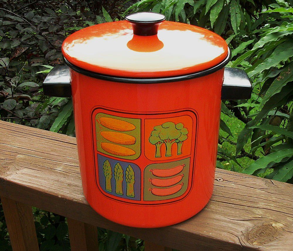 Orange Enamelware Stockpot, Steamer, Orange Orange Enamelware Stockpot, Steamer, Orange