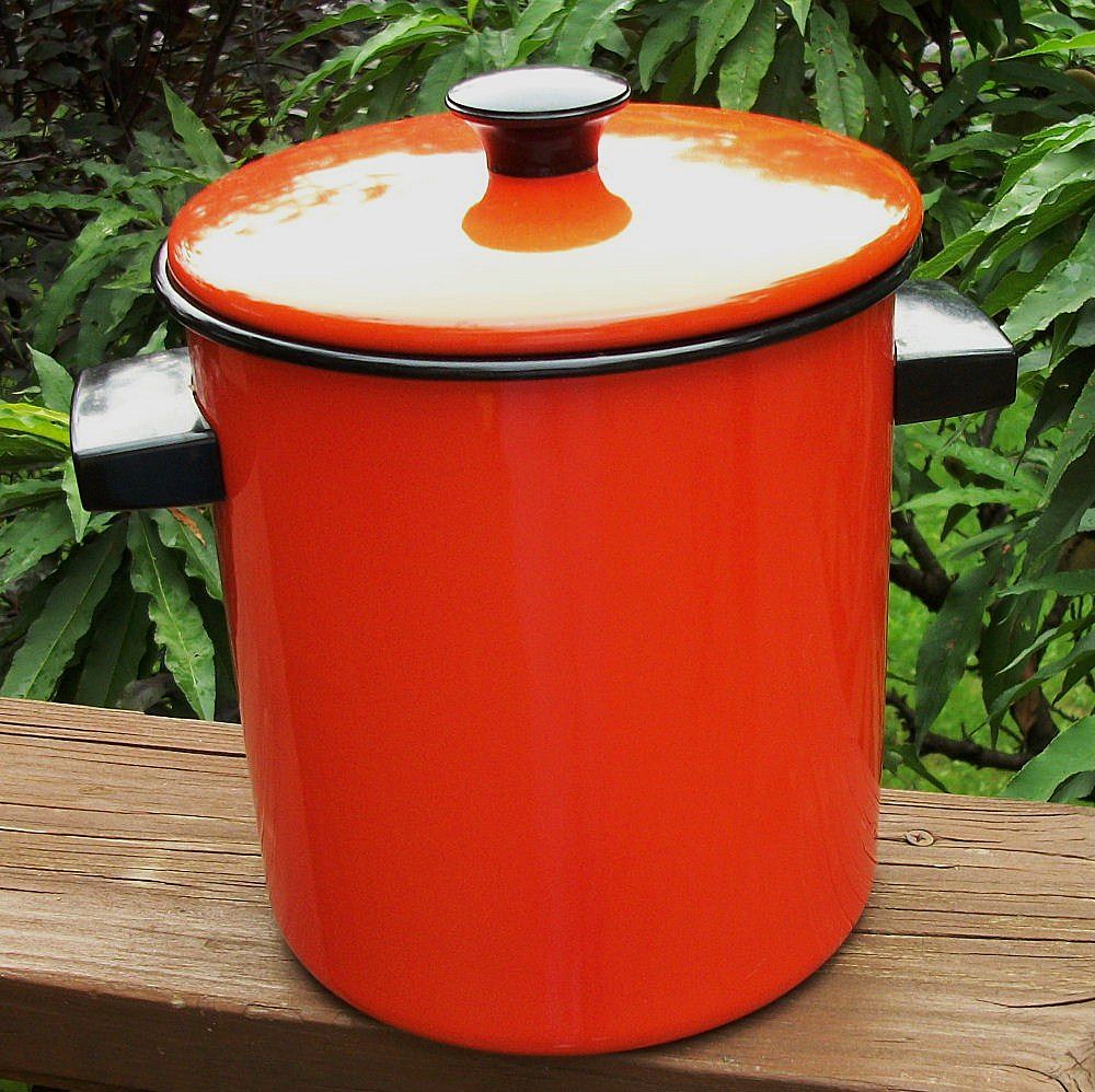 Orange Enamelware Stockpot, Steamer, Orange Orange Enamelware Stockpot, Steamer, Orange