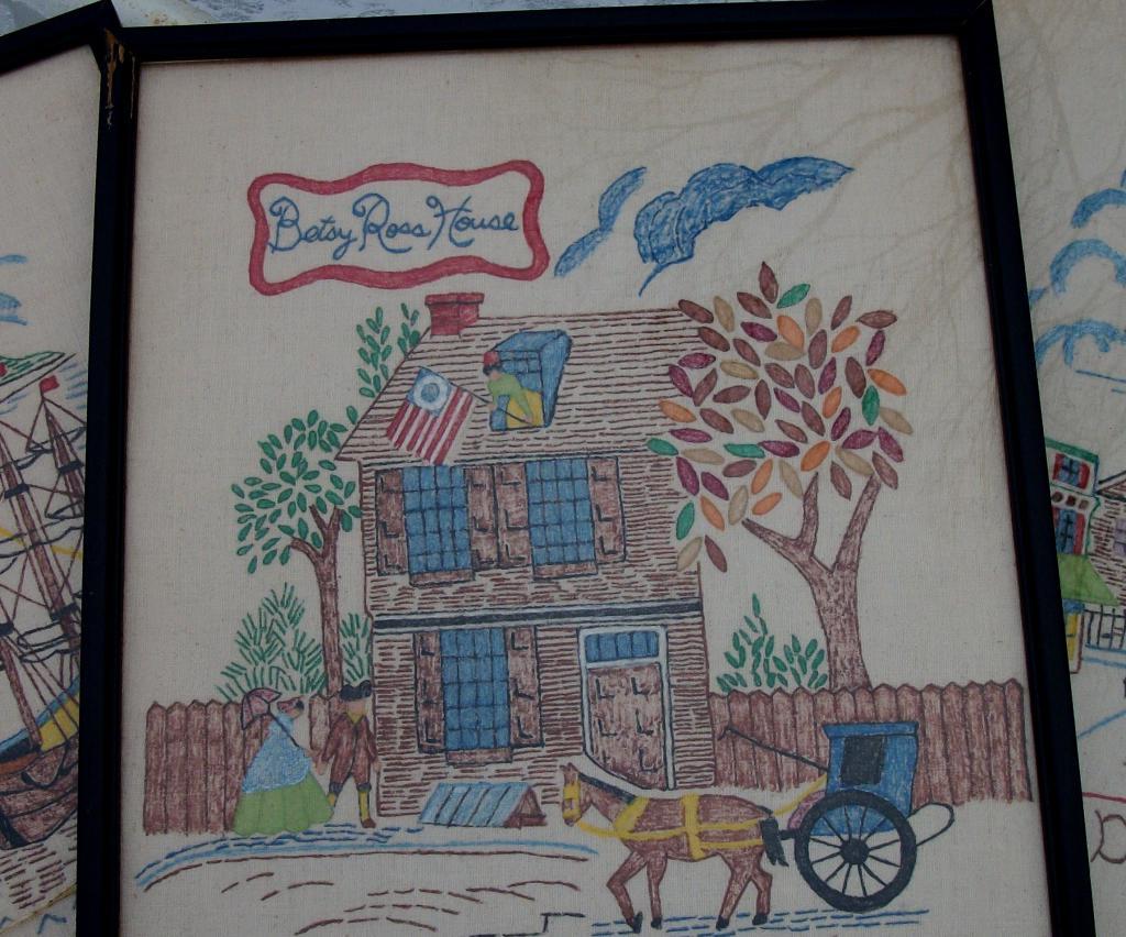 Framed Folk Art Boston, Philadelphia & Salem Painted Linens Framed Folk Art Boston, Philadelphia & Salem Painted Linens