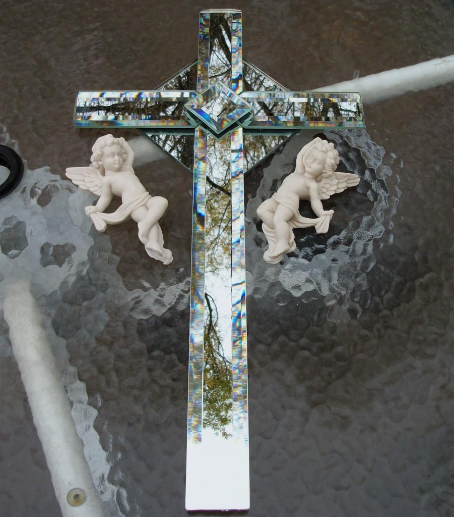 Christian Cross, Beveled Mirror With Cherubs, 22 Inch Christian Cross, Beveled Mirror With Cherubs, 22 Inch