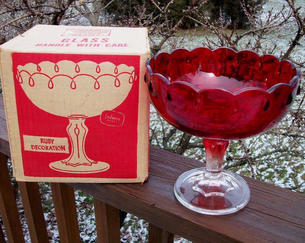 Indiana Glass Ruby Red Compote, Box Included Indiana Glass Ruby Red Compote, Box Included