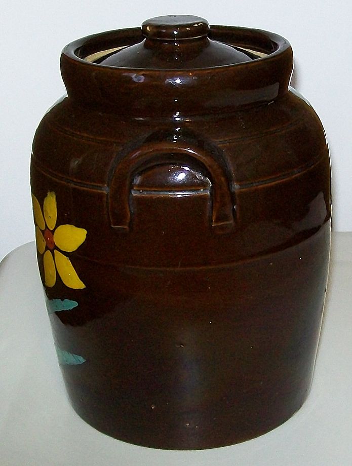 Vintage Cold Paint Cookie Jar - Deep Rich Brown with Yellow Flowers Vintage Cold Paint Cookie Jar - Deep Rich Brown with Yellow Flowers