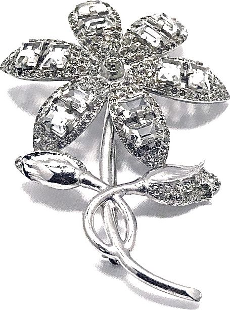 Very Heavy Rhodium Plated Flower and Buds Brooch Very Heavy Rhodium Plated Flower and Buds Brooch