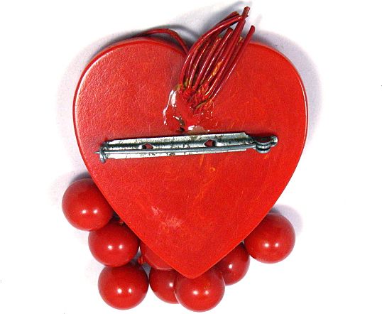 Bakelite Heart with Cherry Dangles Brooch Bakelite Heart with Cherry Dangles Brooch