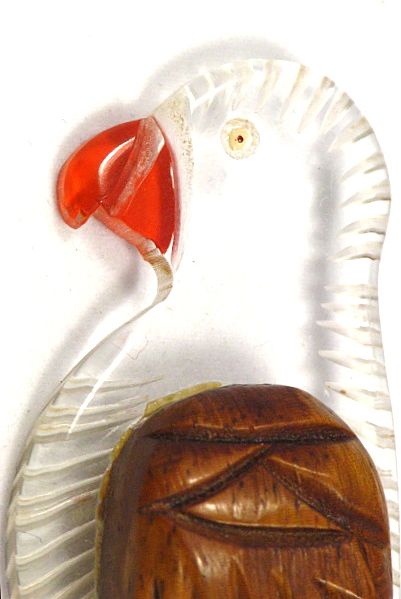 Carved Lucite and Wood Parrot Brooch Carved Lucite and Wood Parrot Brooch