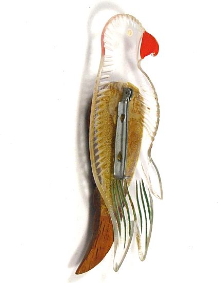 Carved Lucite and Wood Parrot Brooch Carved Lucite and Wood Parrot Brooch