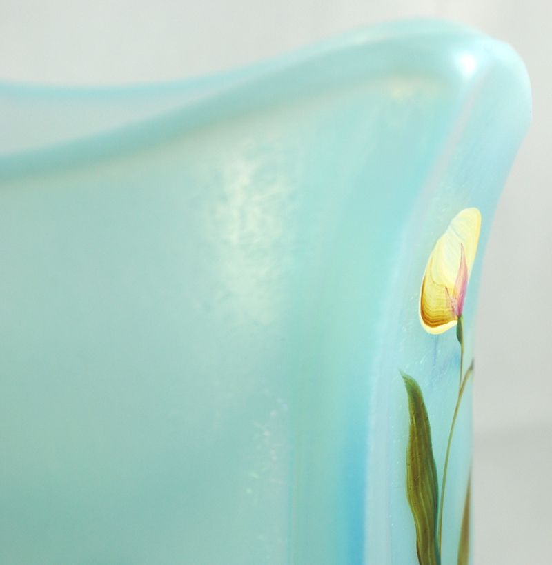 FREE SHIPPING 1960's 1960s Signed Art Glass Fenton Opalescent Hand Painted Blue Glass w Yellow Flowers FREE SHIPPING 1960's 1960s Signed Art Glass Fenton Opalescent Hand Painted Blue Glass w Yellow Flowers