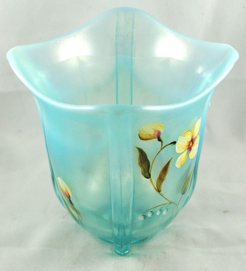 FREE SHIPPING 1960's 1960s Signed Art Glass Fenton Opalescent Hand Painted Blue Glass w Yellow Flowers FREE SHIPPING 1960's 1960s Signed Art Glass Fenton Opalescent Hand Painted Blue Glass w Yellow Flowers