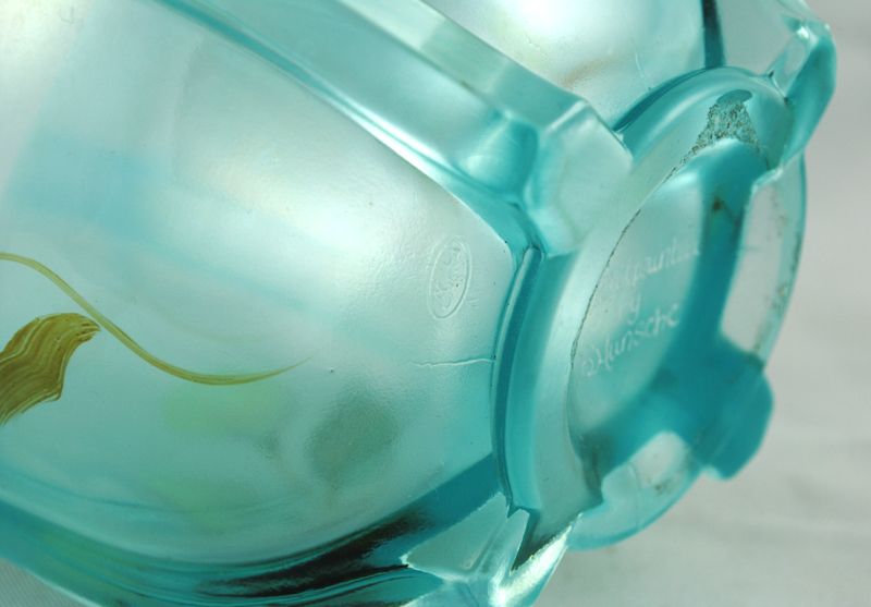 FREE SHIPPING 1960's 1960s Signed Art Glass Fenton Opalescent Hand Painted Blue Glass w Yellow Flowers FREE SHIPPING 1960's 1960s Signed Art Glass Fenton Opalescent Hand Painted Blue Glass w Yellow Flowers
