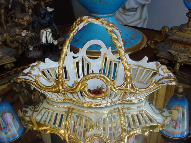 Rococco Old Paris Porcelain Pierced Basket w/Handpainted florals Rococco Old Paris Porcelain Pierced Basket w/Handpainted florals