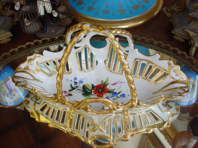 Rococco Old Paris Porcelain Pierced Basket w/Handpainted florals Rococco Old Paris Porcelain Pierced Basket w/Handpainted florals