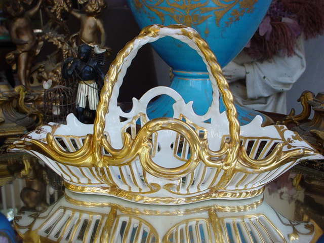 Rococco Old Paris Porcelain Pierced Basket w/Handpainted florals Rococco Old Paris Porcelain Pierced Basket w/Handpainted florals
