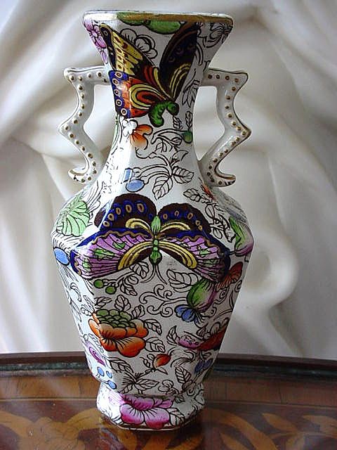 Gaudy Ironstone Butterfly Insect Floral Vase Gaudy Ironstone Butterfly Insect Floral Vase