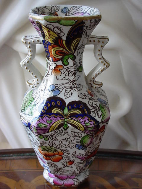 Gaudy Ironstone Butterfly Insect Floral Vase Gaudy Ironstone Butterfly Insect Floral Vase