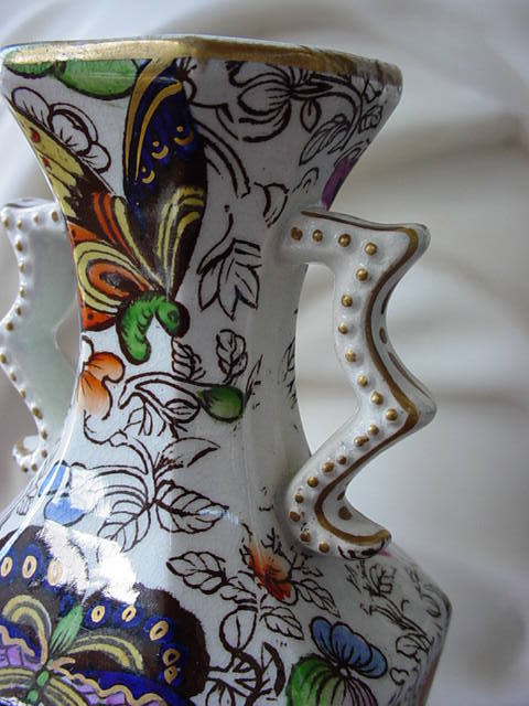 Gaudy Ironstone Butterfly Insect Floral Vase Gaudy Ironstone Butterfly Insect Floral Vase