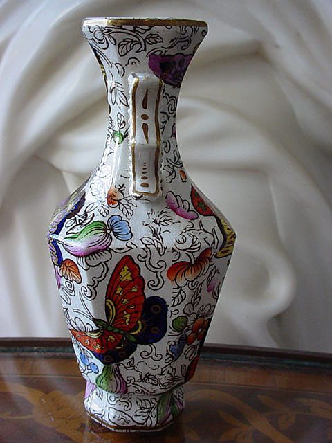 Gaudy Ironstone Butterfly Insect Floral Vase Gaudy Ironstone Butterfly Insect Floral Vase