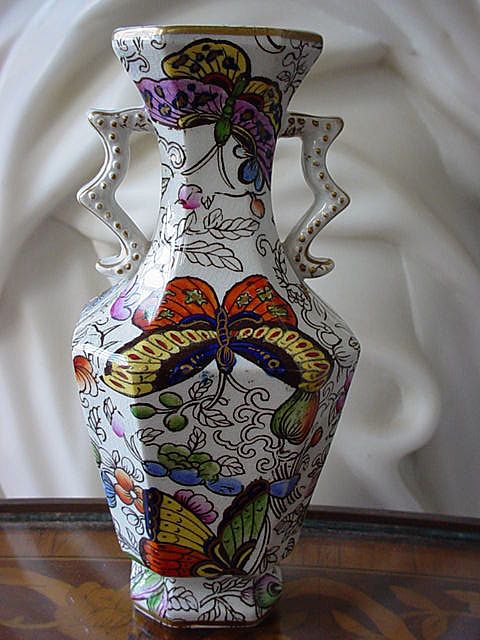 Gaudy Ironstone Butterfly Insect Floral Vase Gaudy Ironstone Butterfly Insect Floral Vase