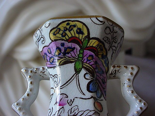 Gaudy Ironstone Butterfly Insect Floral Vase Gaudy Ironstone Butterfly Insect Floral Vase