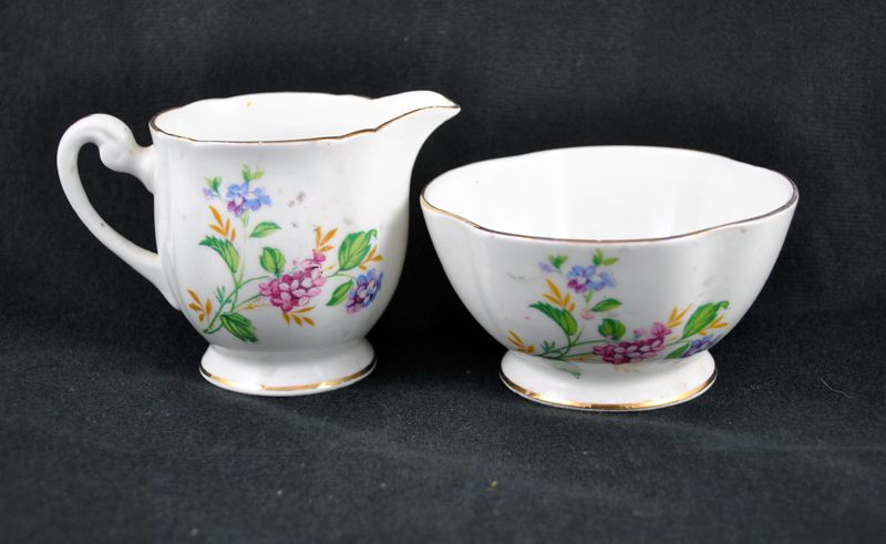 1940's 1940s Vintage English Bone China Windsor Floral Sugar and Creamer China Set 1940's 1940s Vintage English Bone China Windsor Floral Sugar and Creamer China Set