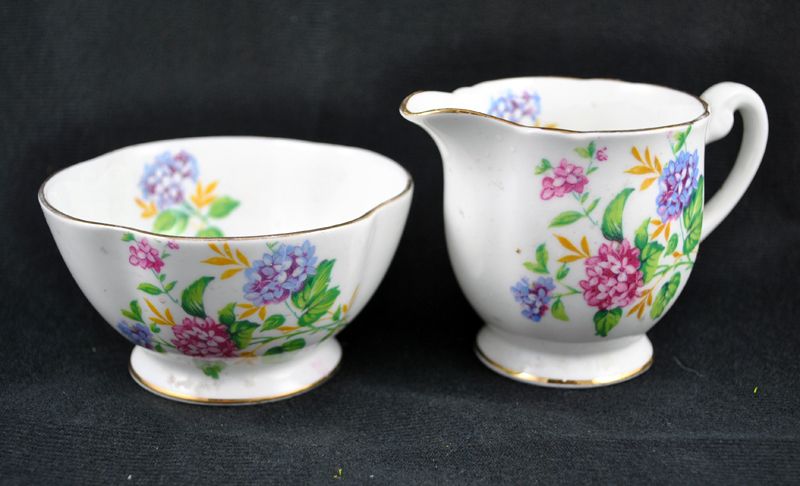 1940's 1940s Vintage English Bone China Windsor Floral Sugar and Creamer China Set 1940's 1940s Vintage English Bone China Windsor Floral Sugar and Creamer China Set