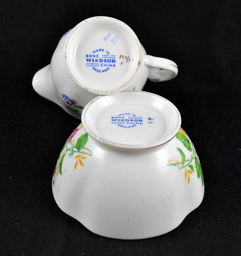 1940's 1940s Vintage English Bone China Windsor Floral Sugar and Creamer China Set 1940's 1940s Vintage English Bone China Windsor Floral Sugar and Creamer China Set