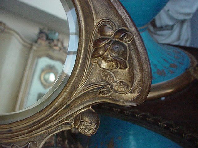 Elegant AMW Dore Bronze Finish Art Nouveau Standing Vanity Mirror Elegant AMW Dore Bronze Finish Art Nouveau Standing Vanity Mirror