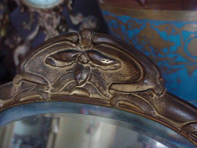 Elegant AMW Dore Bronze Finish Art Nouveau Standing Vanity Mirror Elegant AMW Dore Bronze Finish Art Nouveau Standing Vanity Mirror