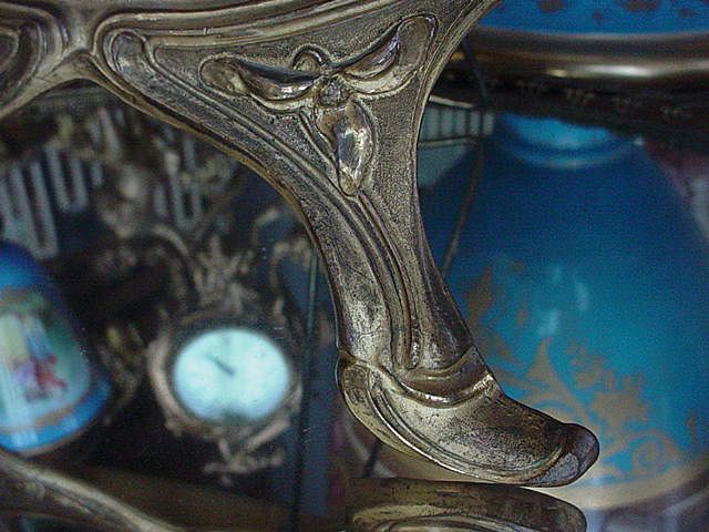 Elegant AMW Dore Bronze Finish Art Nouveau Standing Vanity Mirror Elegant AMW Dore Bronze Finish Art Nouveau Standing Vanity Mirror