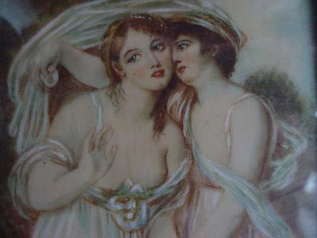 Nude Women Erotic Miniature Portrait Painting on Ivory signed R.V. Nude Women Erotic Miniature Portrait Painting on Ivory signed R.V.