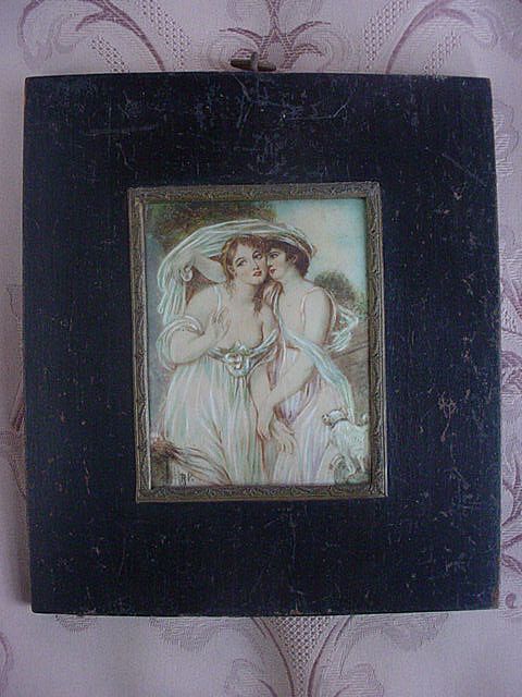 Nude Women Erotic Miniature Portrait Painting on Ivory signed R.V. Nude Women Erotic Miniature Portrait Painting on Ivory signed R.V.