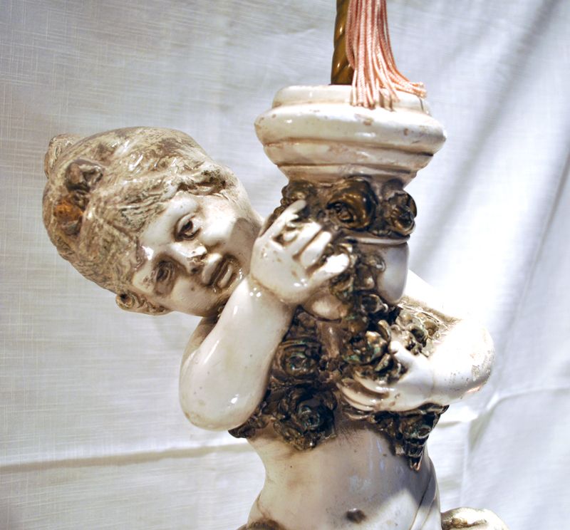 FREE SHIPPING 1960's 1960s Shabby Chic Paint Chipped Angel Putti Paris Apartment Table Lamp FREE SHIPPING 1960's 1960s Shabby Chic Paint Chipped Angel Putti Paris Apartment Table Lamp