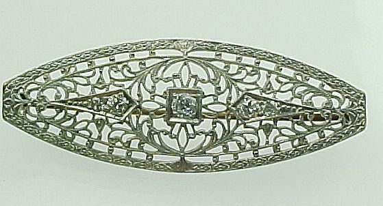 Edwardian 14k White Gold Filigree .20 ctw DIAMOND Brooch Edwardian 14k White Gold Filigree .20 ctw DIAMOND Brooch