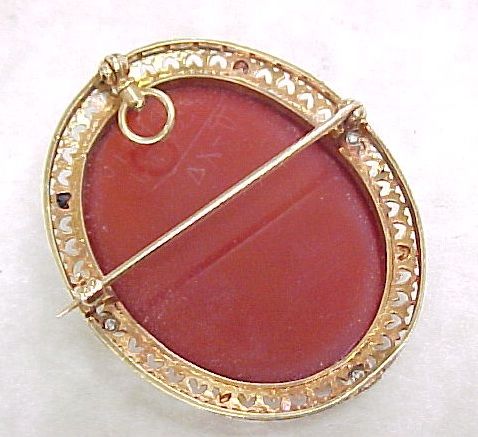 Carnelian Cameo Pendant / Brooch Diamond & Seed Pearl Accent Carnelian Cameo Pendant / Brooch Diamond & Seed Pearl Accent