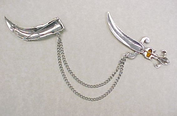 Sterling Silver Brooch Dagger & Sheath Colorful Jeweled 1940-50's Sterling Silver Brooch Dagger & Sheath Colorful Jeweled 1940-50's