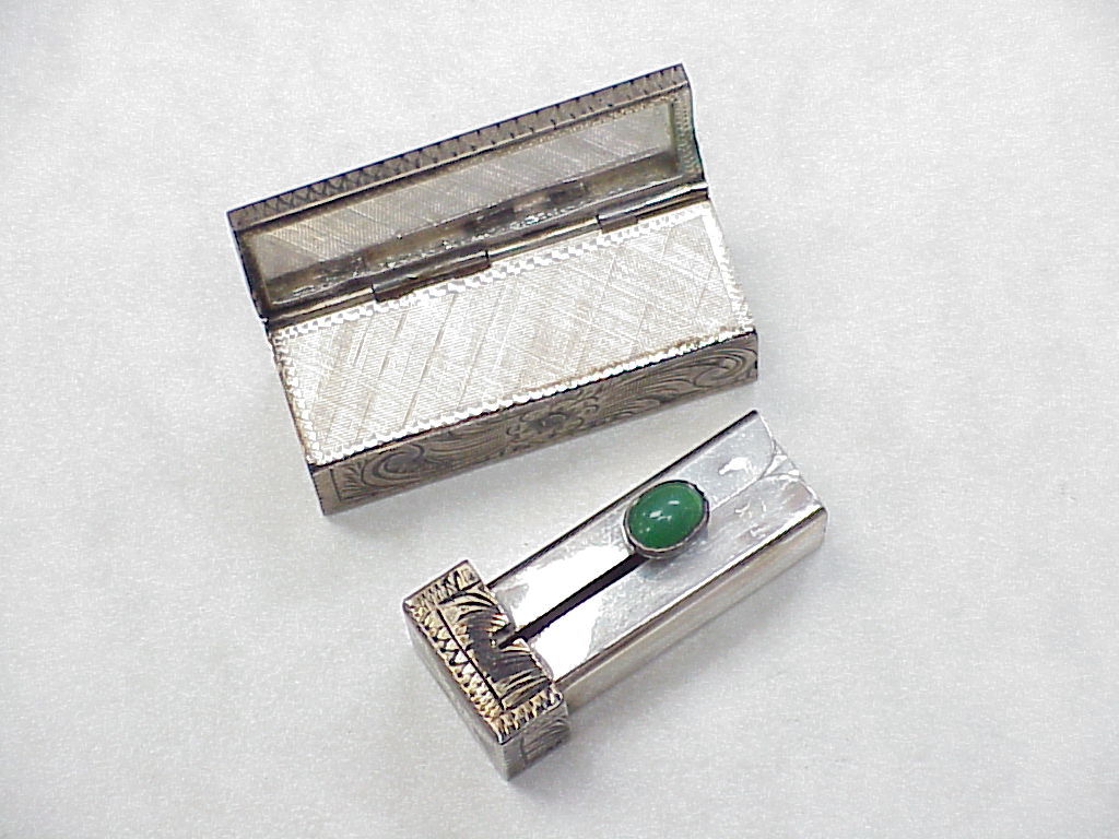 Vintage Lipstick Case W/ Mirror 800 Silver & Chrysoprase from