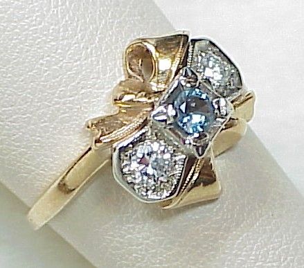 Retro Aquamarine & Diamond Ring Two Tone Gold, Circa 1930's Retro Aquamarine & Diamond Ring Two Tone Gold, Circa 1930's