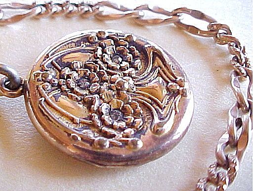 Art Nouveau Gold Filled Locket On Watch Chain FOB Art Nouveau Gold Filled Locket On Watch Chain FOB