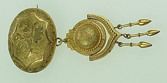 Gold Filled Victorian Era Brooch Etched ACORN Design Chandelier Style Gold Filled Victorian Era Brooch Etched ACORN Design Chandelier Style