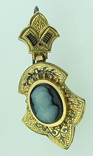 Victorian Mourning Period Gold Filled Cameo Earrings Enameled Accent Victorian Mourning Period Gold Filled Cameo Earrings Enameled Accent